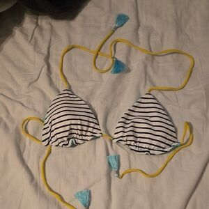 Victorias Secret Reversible Teal And Black Stripe Bikini Top Size Medium